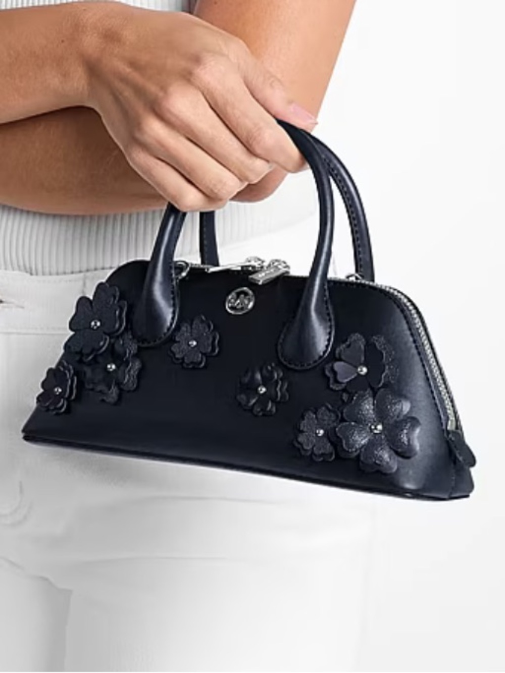 Michael Kors Petra Small Floral Embellished Crossbody Bag Navy